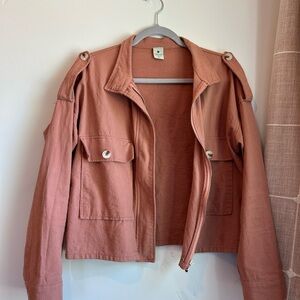Paper Crane: Pink Cropped Utility Jacket